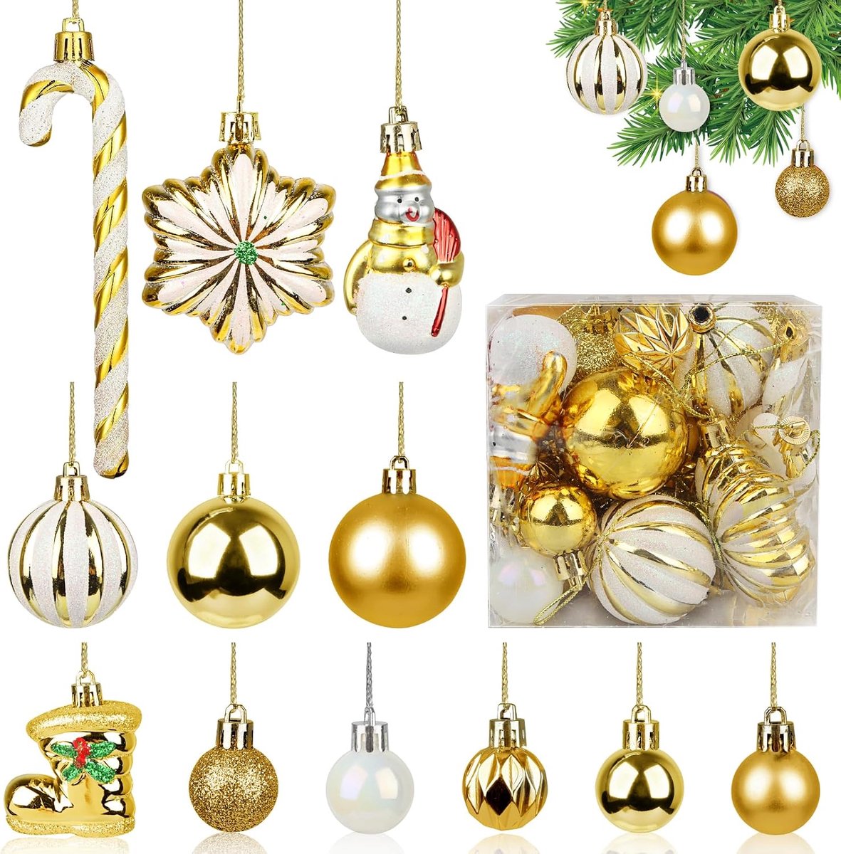Kerstballen Vintage kerstballen Goud Ornamenten Set Kerstdecoratie Champagne Kerstkussens Zuurstokken Retro Decoris Christmas Balls Party Bruiloft