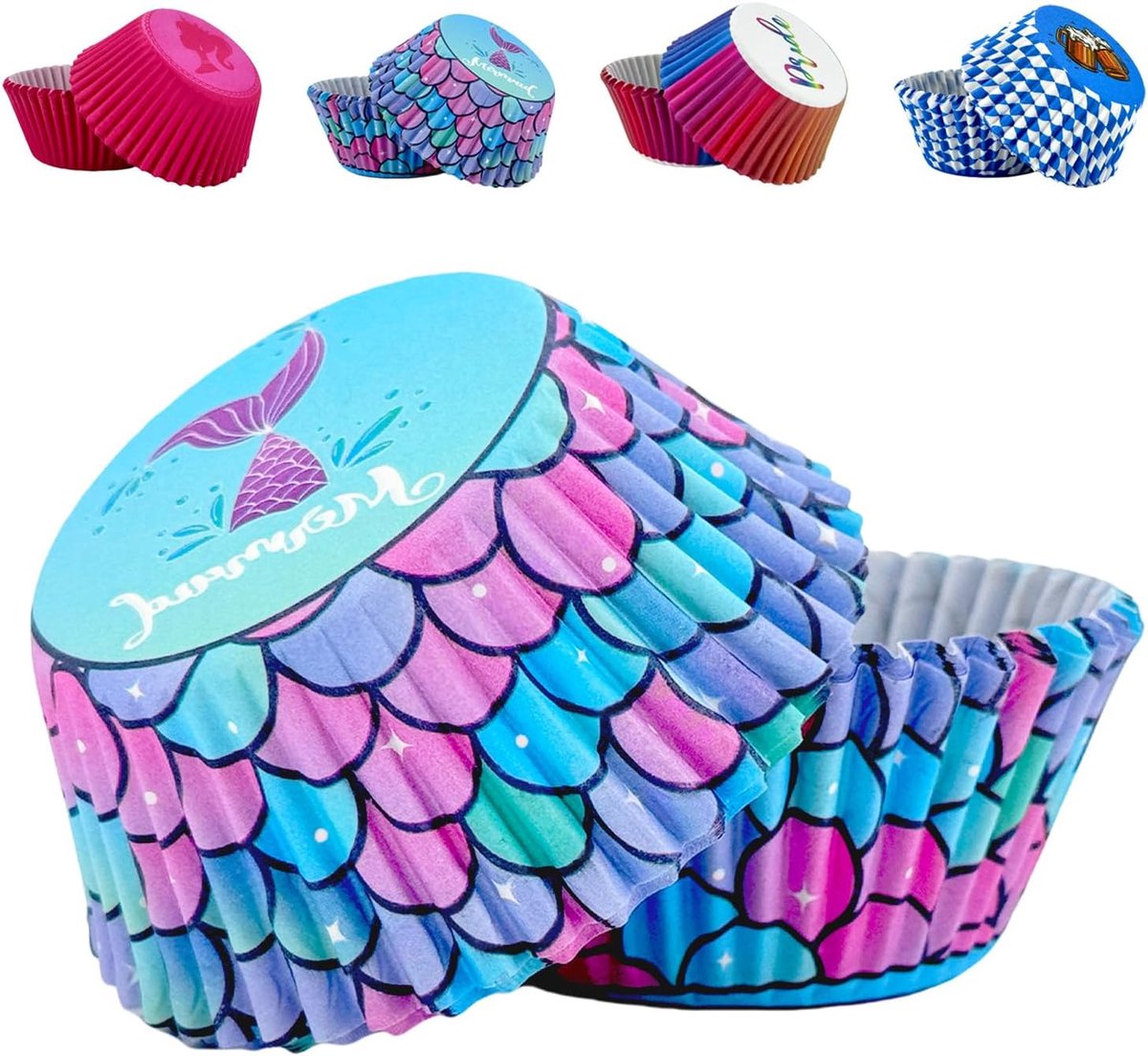 100 stuks cupcakes-hoesjes, papieren bakgevallen voor bakbekers, hoesjes wrapper voor zelfgemaakte snoepjes, cupcakepapieren zeemeerminfeest, bruiloft