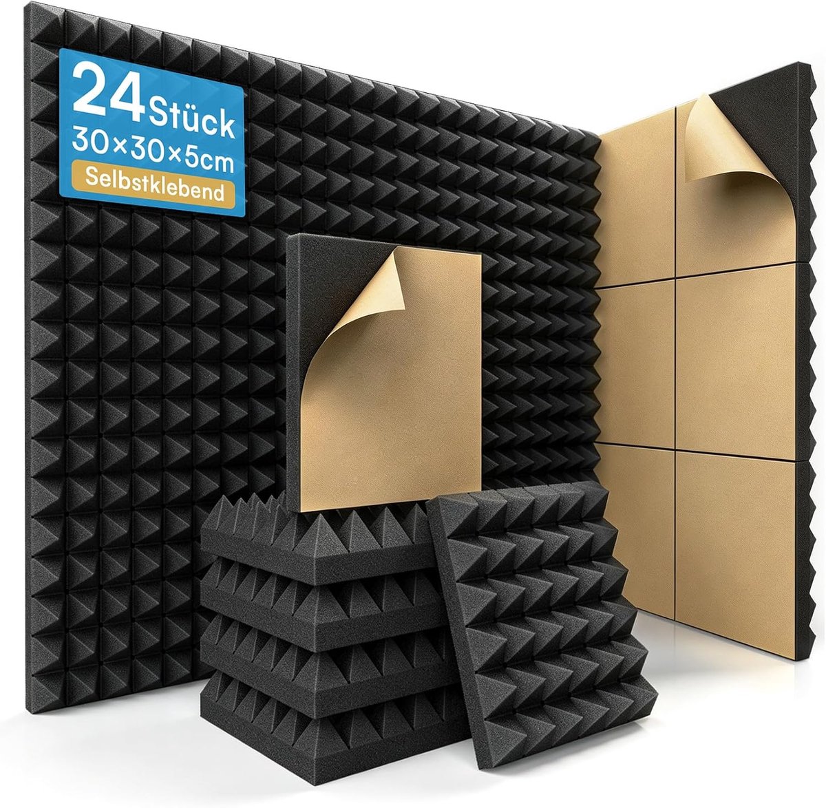 24 Stuks Akoestische Panelen,30x30x5cm Geluidsisolatie Noppenschuim Zelfklevend, Geluidsdempende Panelen Zelfklevend, Geluidsscherm Wand Schuimplaat, Geluidabsorber Voor Studio, Kantoor