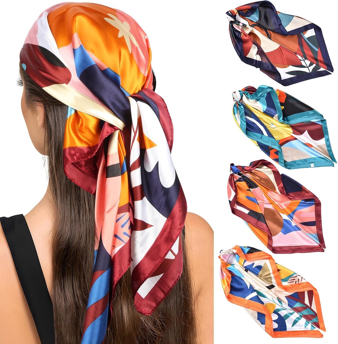 Zijden doek, halsdoek voor dames, 90 x 90 cm, hoofddoek voor dames, zomer, satijnen bandana, meisjes, hoofddoek, haaraccessoire, stijlvolle zijden doek, hoofddoeken