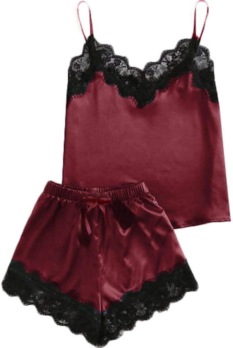Klassiek Bh set Jarretellegordel en Kous LingerieDames Nachtkleding Mouwloze Riem Nachtkleding Satijnen Cami Top Pyjama Sets Sexy Dames Dames Satijnen Lingerie Kanten pyjama