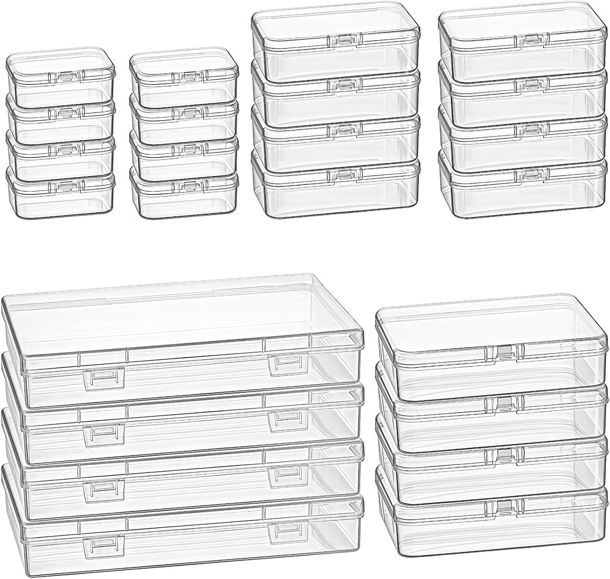 24 stuks gemengde maten rechthoekige lege mini doorzichtige plastic organizer opbergdoos containers met scharnierende deksels voor kleine voorwerpen en andere ambachtelijke projecten