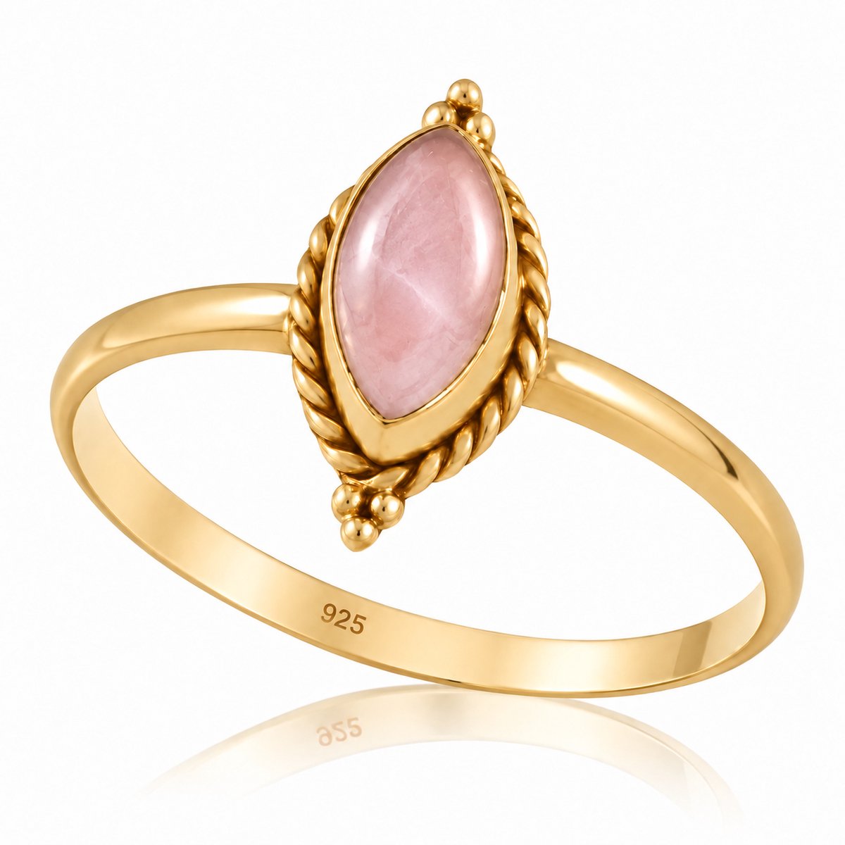Natuursieraad -  925 sterling zilver goud verguld rozenkwarts ring  maat 18.25 mm- luxe edelsteen sieraad - handgemaakt