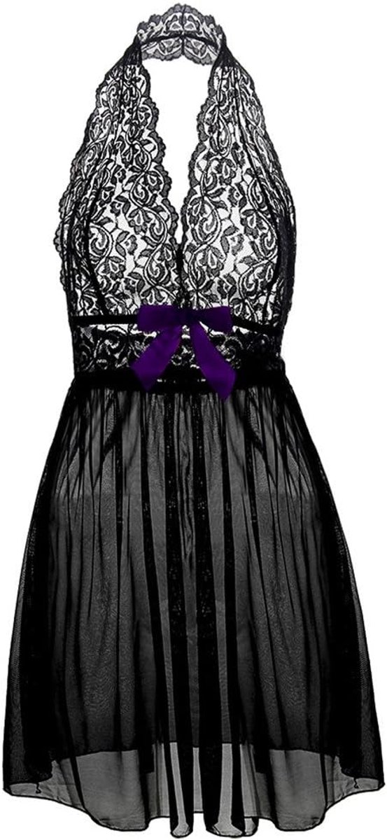 Lingeriesets voor dames, kanten jurk, nachthemd, negligé, sexy, transparant, lingeriesets, jurk, kant, sexy, nekhouder, babydolls met slipje, grote maten L-5XL