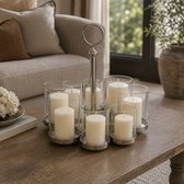 Hoppa! - Windlicht - 8-Lichts Rond - Nikkel/Transparant - 38 x 38 x 34 (B x D x H)