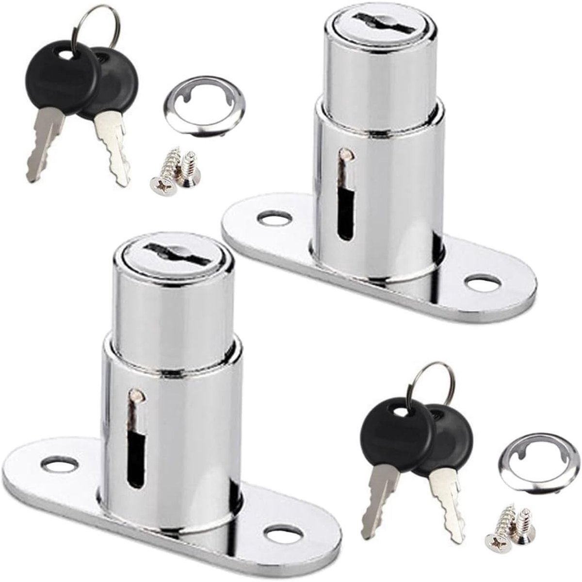 2 stuks ladeslot zuigerslot voor schuifdeur, duwsloten voor mappen, kastdeuren, schuifdeursloten, raamladen, vitrines enz (zilver)