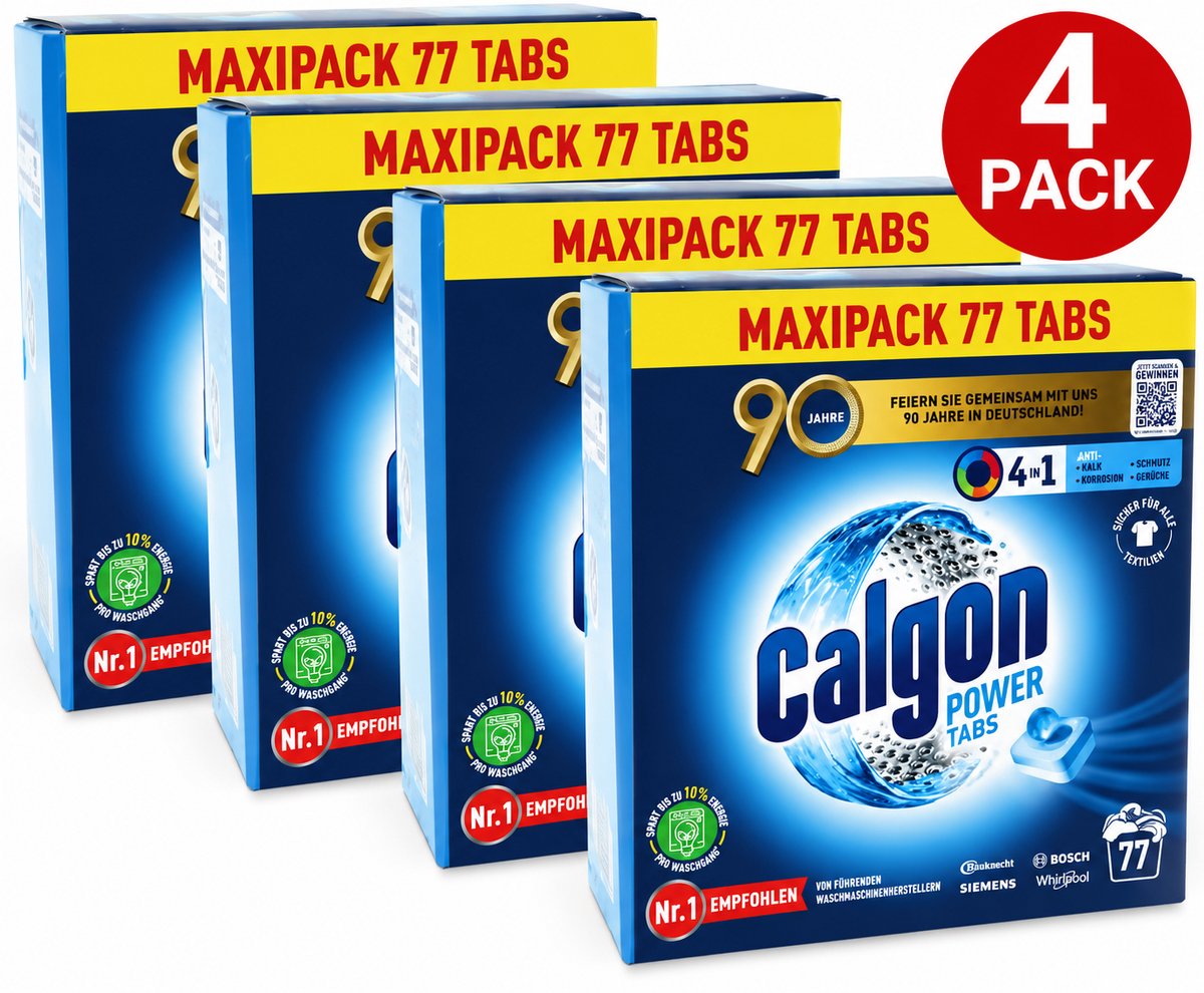 Calgon 4-in-1 Power Tabs Waterontharder – 4 x 77 Tabletten – 308 Tabs – Voordeelverpakking