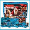 Makita adventskalender P-84800 met gereedschap, boor- en bitsets, een rolmaat en een accu.