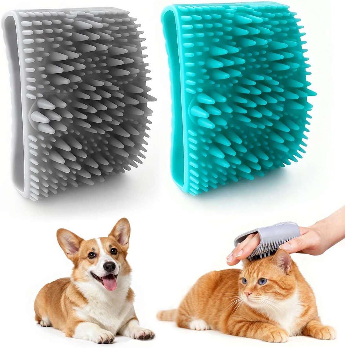 2-delig Dierenverzorgingsset, Zachte Siliconen Ontklit- & Massageborstel voor Hond en Kat, Ergonomisch Handvat voor Vachtglans
