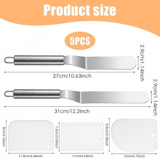 Spatels, hoekpalet taart 15,2 cm, 20,3 cm, spatel keuken en 3 stuks taartschrapers voor taartdecoratie — afbeelding 2