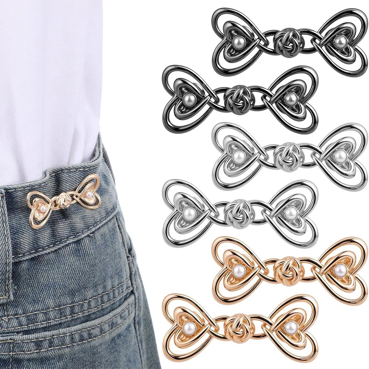 6 stuks broeken nauwer maken clip parel Jean knoopnaalden verstelbare broek verkleining clip broek taillespanner zonder naaien voor dames broek jeans rok rok mouwen