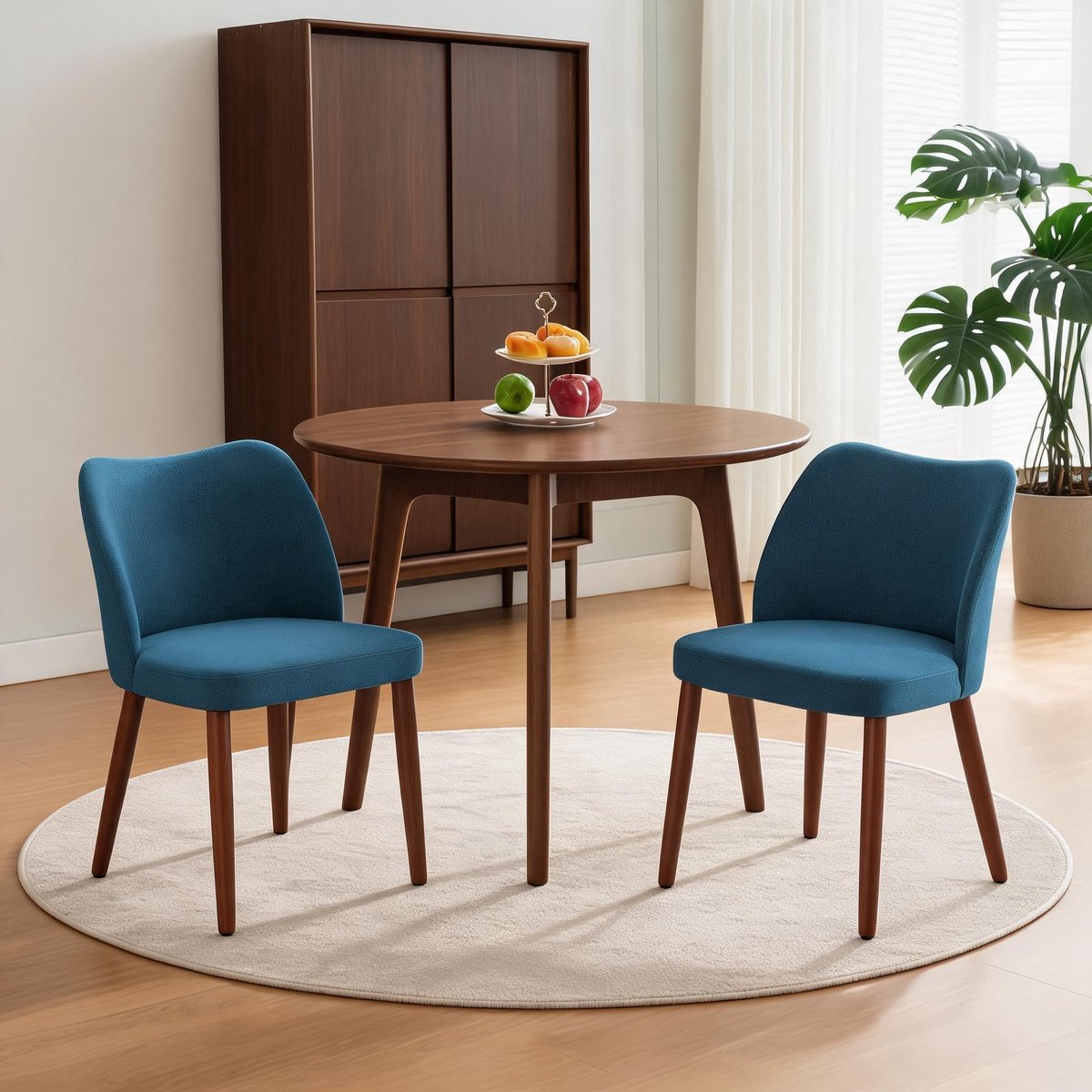 Danky Eetkamerstoelen Set van 2 - Linnen Bekleding - Wingback Rugleuning - Massief Houten Poten Blauw