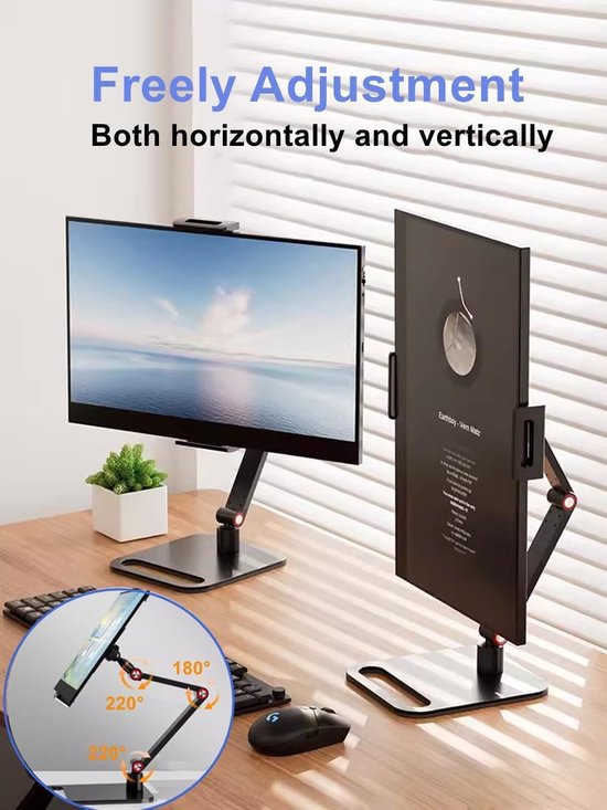 Monitorhouder voor 12-17,3 inch scherm, metalen standaard, 16 inch, universeel, uitbreidbaar display, 12,9 inch tabletstandaard, verstelbaar, 360 graden draaibare monitor, — afbeelding 2