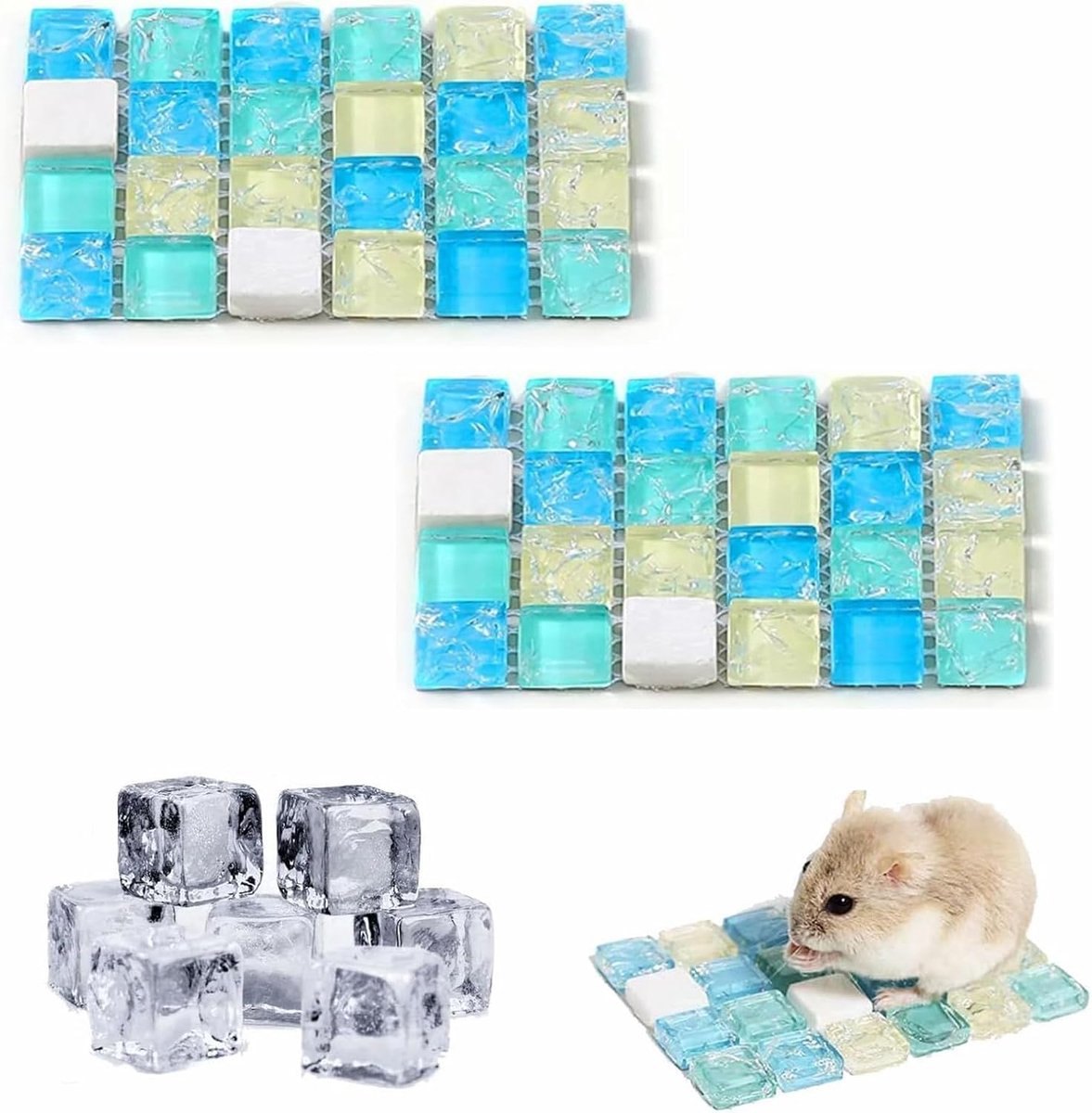 Koelmat voor hamsters, koelmat voor cavia's, konijnenkoelkussen, hamster, koelpad, zomer, cavia's, slaapmat, bed, huisdier, ijsmat, koelkussen, 2 stuks (blauw)