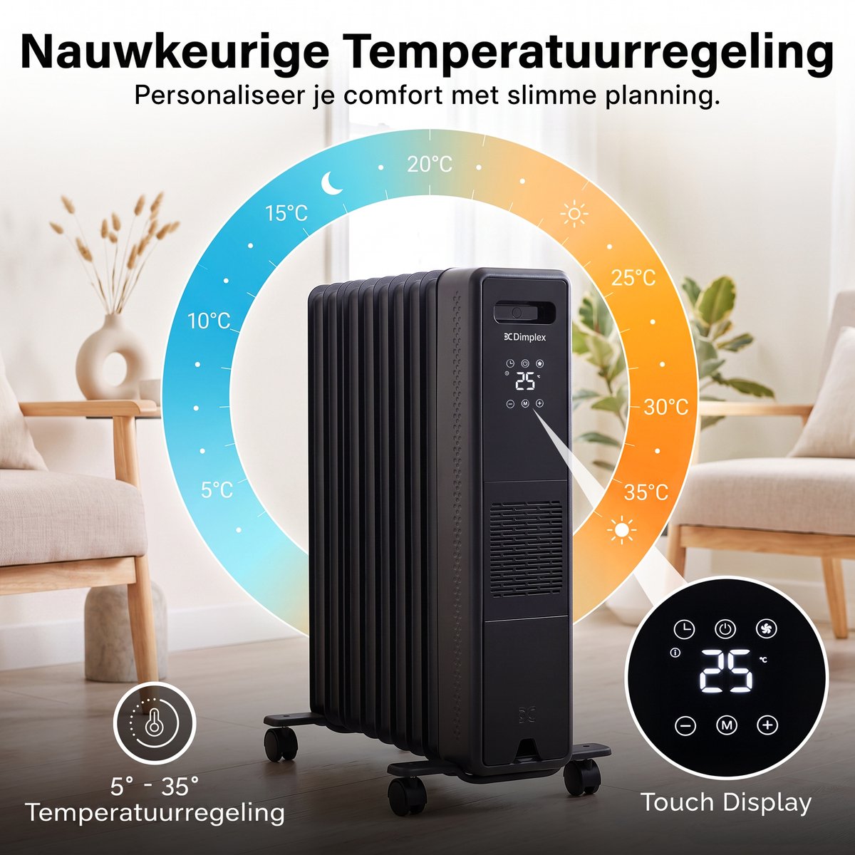 Dimplex ECO Edge Olievrije Elektrische Radiator 2400W – Elektrische Kachel met Wi-Fi App, Turbostand, Thermostaat, Timer en Weekschema – Tot 2x Sneller Warm dan een Olieradiator – Voor Ruimtes tot 75 m³ – Antraciet/Zwart – foto 7