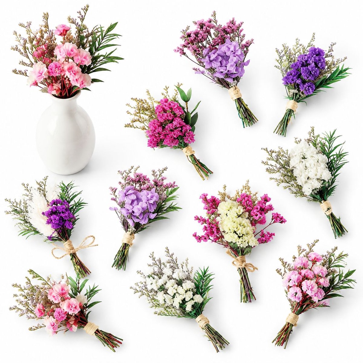 VHV - Droogbloemenboeket - 10 stuks - 10 cm - Mini droogboeketjes - Droogbloemen - Bloemen - Decoratie woonkamer - in de woonkamer