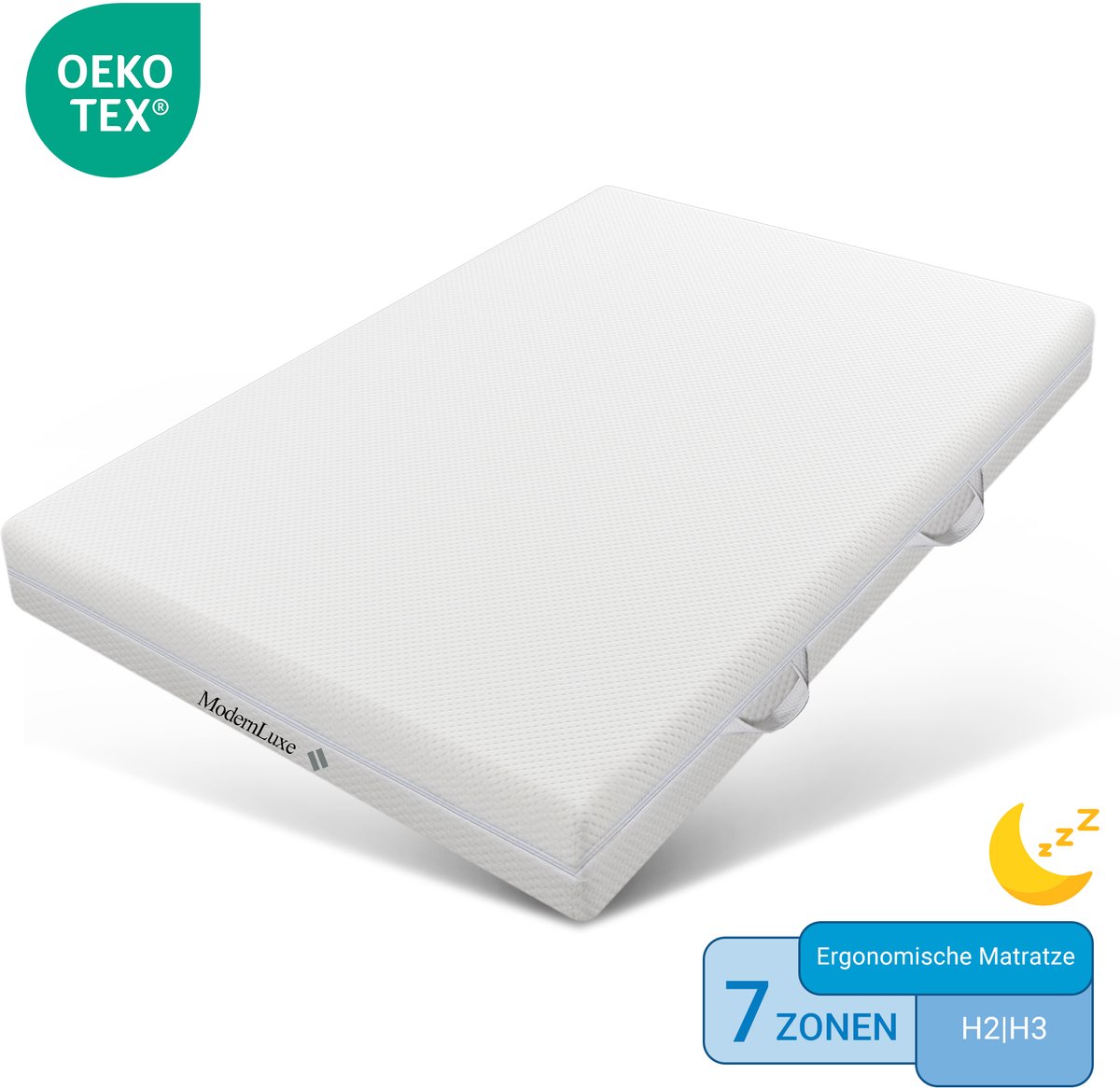 Sweiko Koudgeschuimde matras - 180 x 200 x 20 cm - H3 & H2 - Ergonomisch - Met handgrepen - Wasbare matrashoes - Doorgestikt - Voorzien van ritssluiting Wit