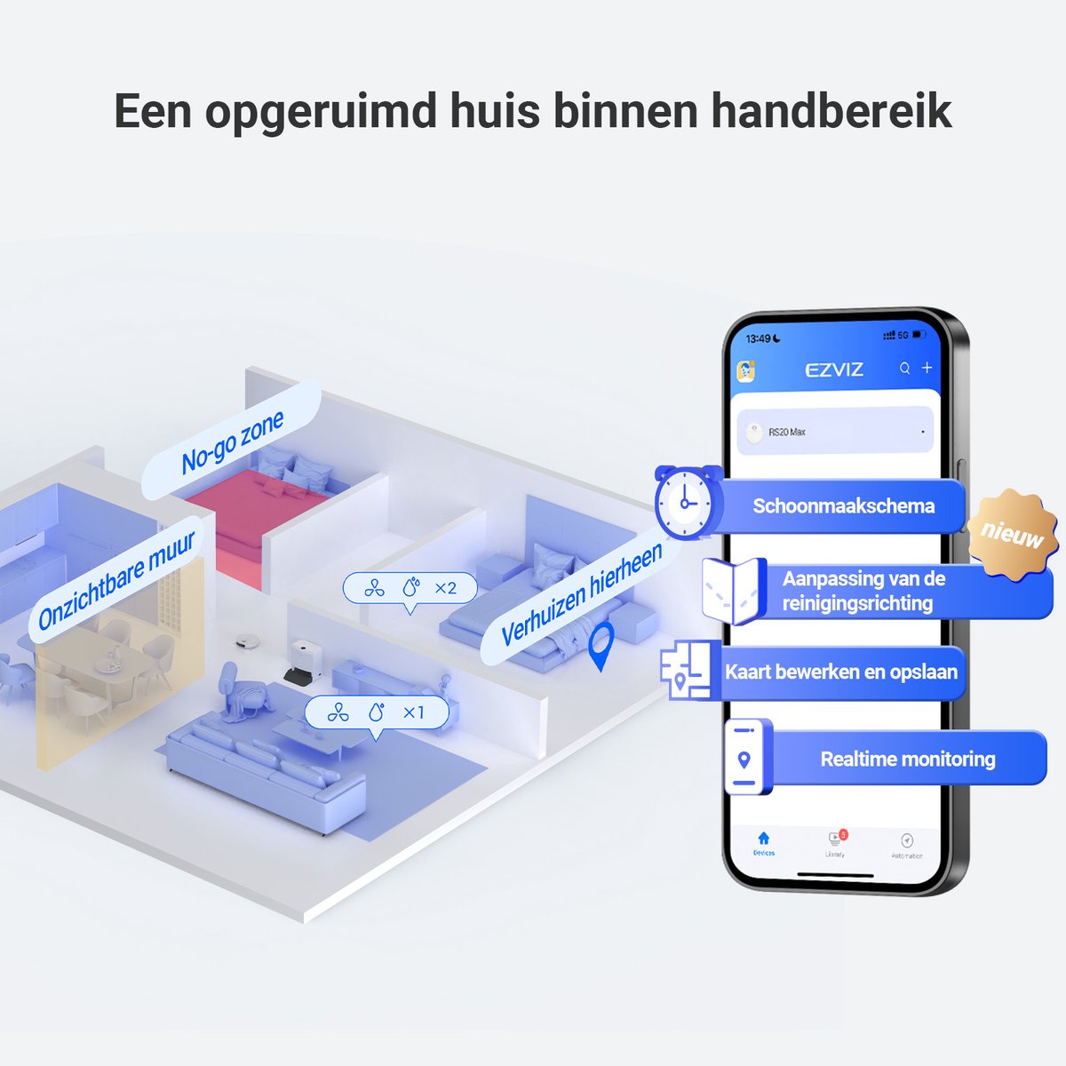 Ezviz RS20 Max Robotstofzuiger met Dweilfunctie 13.000Pa - afbeelding 2