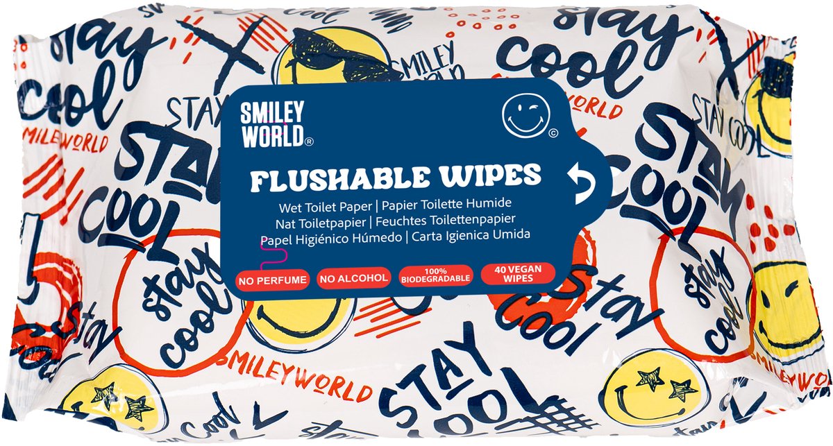 SmileyWorld® Doorspoelbare Vochtige Toiletdoekjes – Biologisch Afbreekbaar & Vegan - 40x2