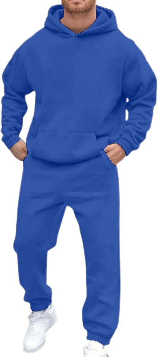 Trainingspak voor heren, 2-delig, katoen, joggingpak, sportkleding, zakken, trekkoord, licht, rekbaar, zacht, hardlopen, fitnessstudio, wandelen, reizen, A54