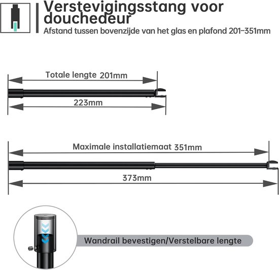 Stabilisatiestang verstelbaar 401-701 mm, mat zwart — afbeelding 2