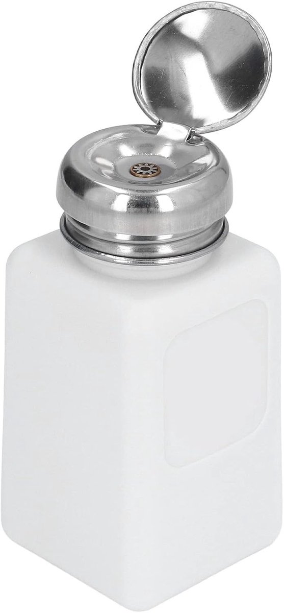 200 ml Oplosmiddel Dispenser, Druk Type Alcohol Dispenser Pomp, Roestvrijstalen Vloeistof Dispenser Pomp, voor Nagellak en Make-up Remover(wit)