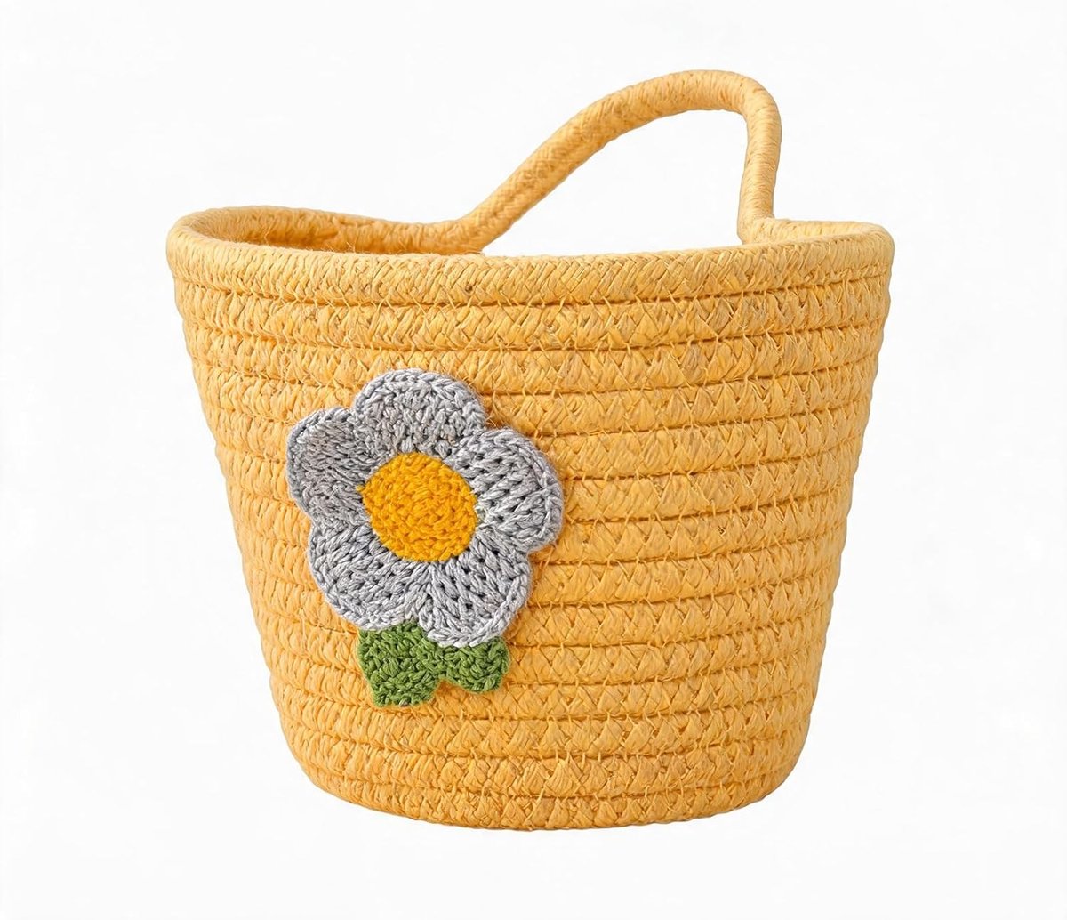 Hangmand, gevlochten katoenen touwmand, hangmand voor sleutels, handdoeken, speelgoed, boho-opbergmand voor badkamer, keuken, woonkamer, 15,5 x 9 x 12 cm (geel)