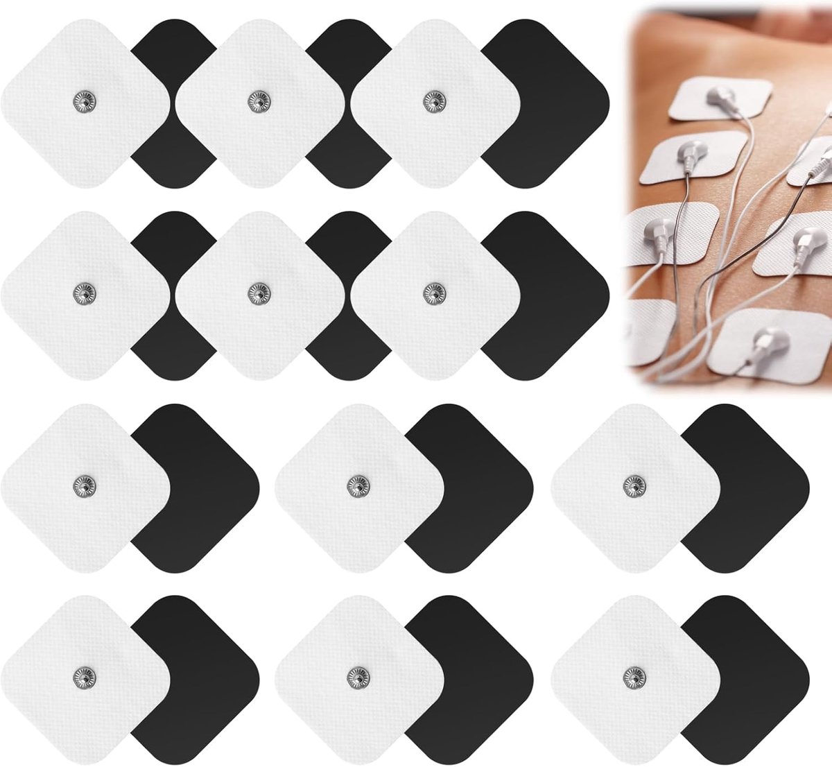 24 Apparaatelektroden 5x5 cm met 3,5 mm Kliksluiting, Compatibel met Sanitas TENS-apparaten, Herbruikbare Zelfklevende Elektroden voor Bijna Alle Lichaamsdelen