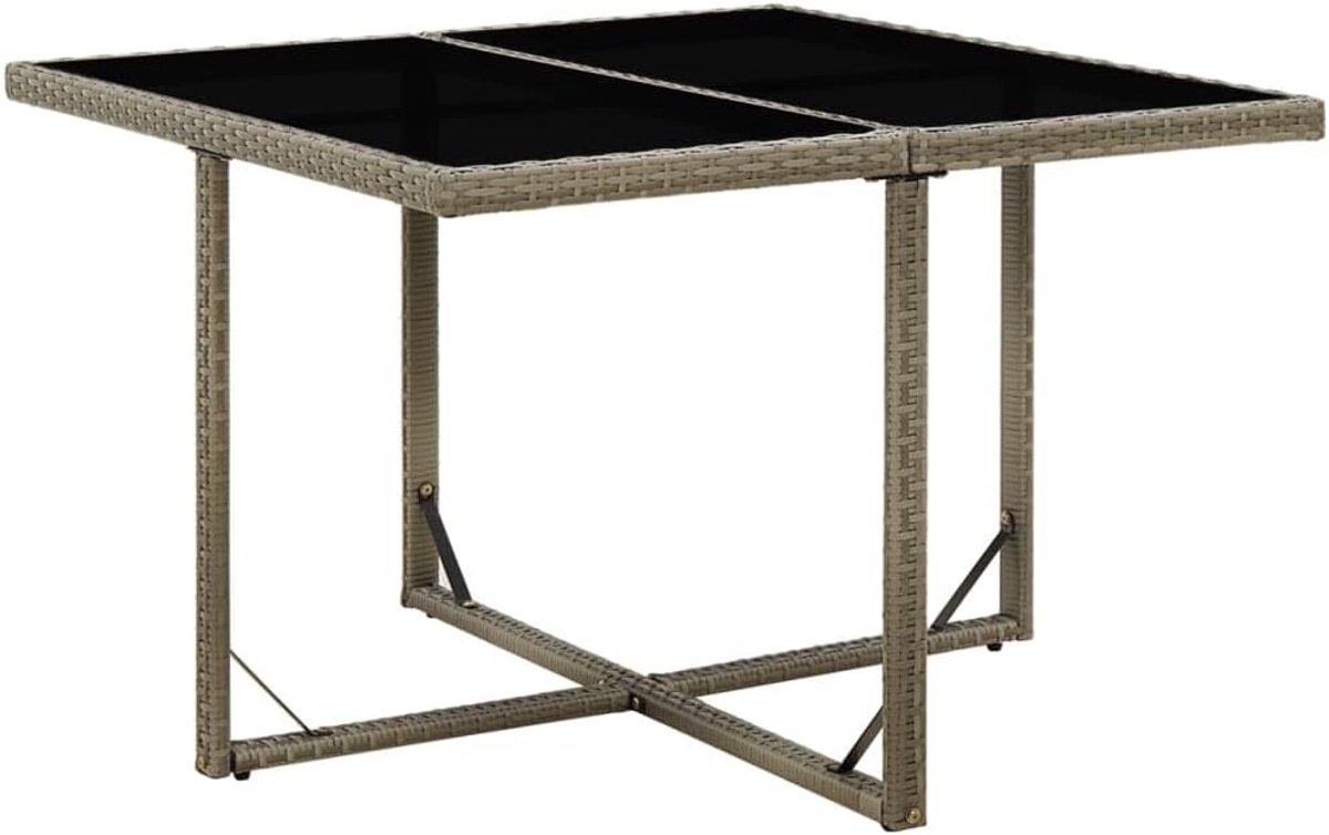 Grijs, 109 x 107 x 74 cm, van polyrotan met glazen tafelblad en gepoedercoat stalen frame voor buiten, 4-voudig tafelframe, weerbestendig