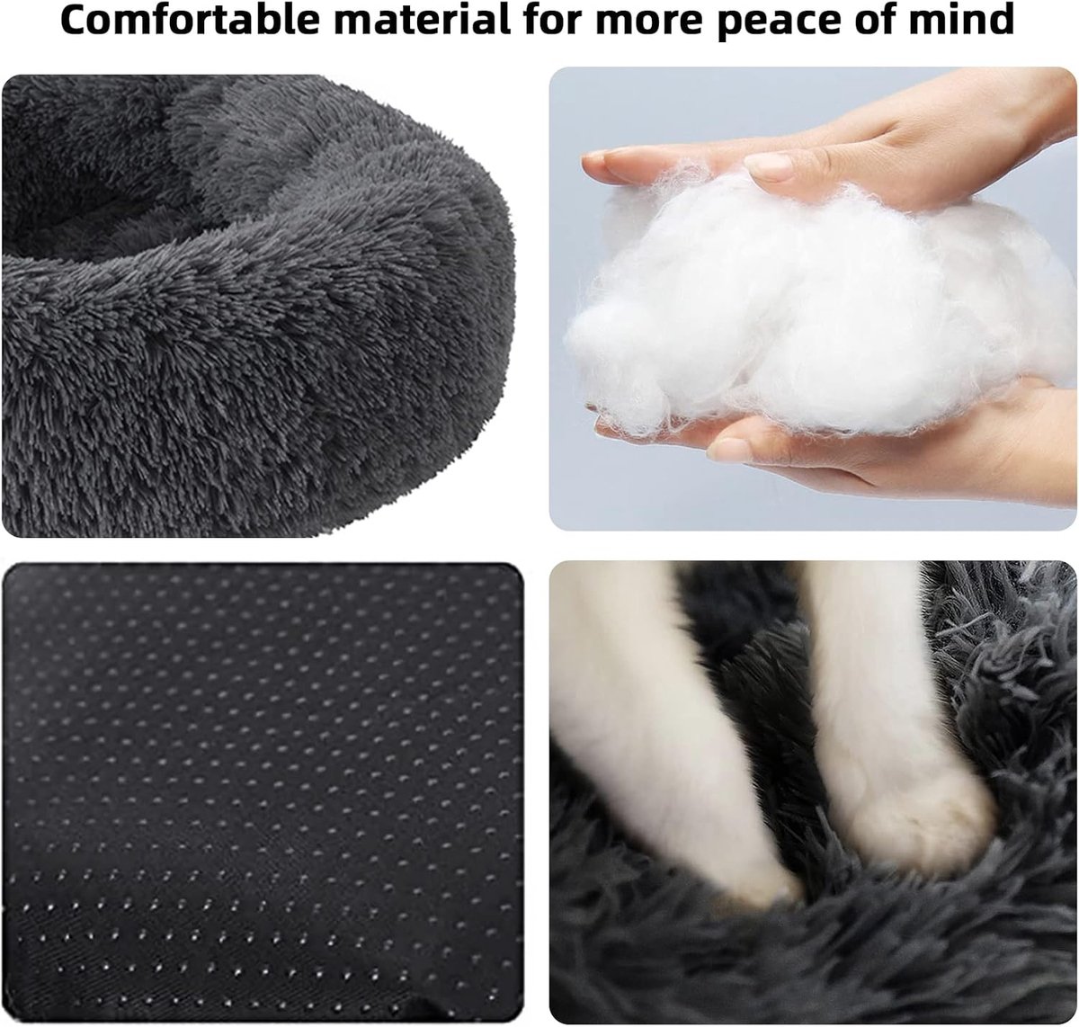 Hondenbed voor kleine, middelgrote en grote honden, 50 cm kalmerend hondenbed, wasbaar-rond, gezellig zacht huisdierbed voor puppy en kitten met slipbestendige bodem