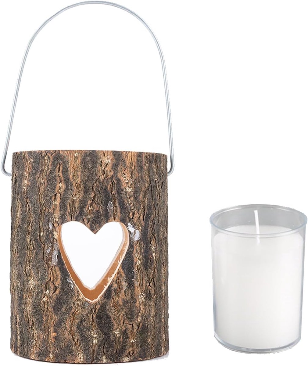 Kandelaar, theelichthouder van hout, kandelaar van natuurlijk hout, handgemaakt van hout met kaars, kleine kaarshouder van hout, voor Valentijnsdag, feest, woondecoratie