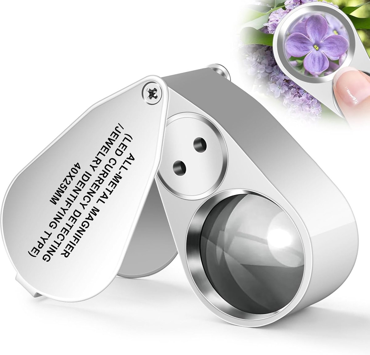 40X Juweliersloep met LED/UV-licht, Pocket Metal Folding Vergrootglas voor Edelsteen, Close Work, Sieraden, Munten, Rotsen, Postzegels