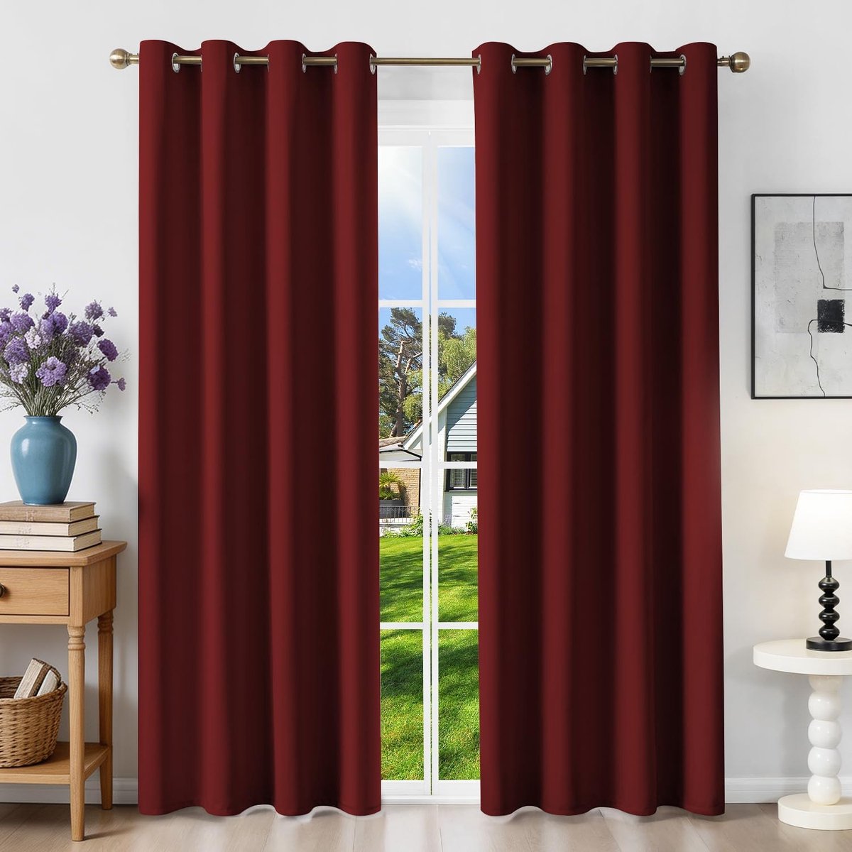 Verduisteringsgordijn, isolerend, tegen kou, 140 x 200 cm (b x h), 2 stuks, ondoorzichtig, rood, met oogjes, hittebescherming, uv-bescherming, lawaai, voor binnen, decoratie