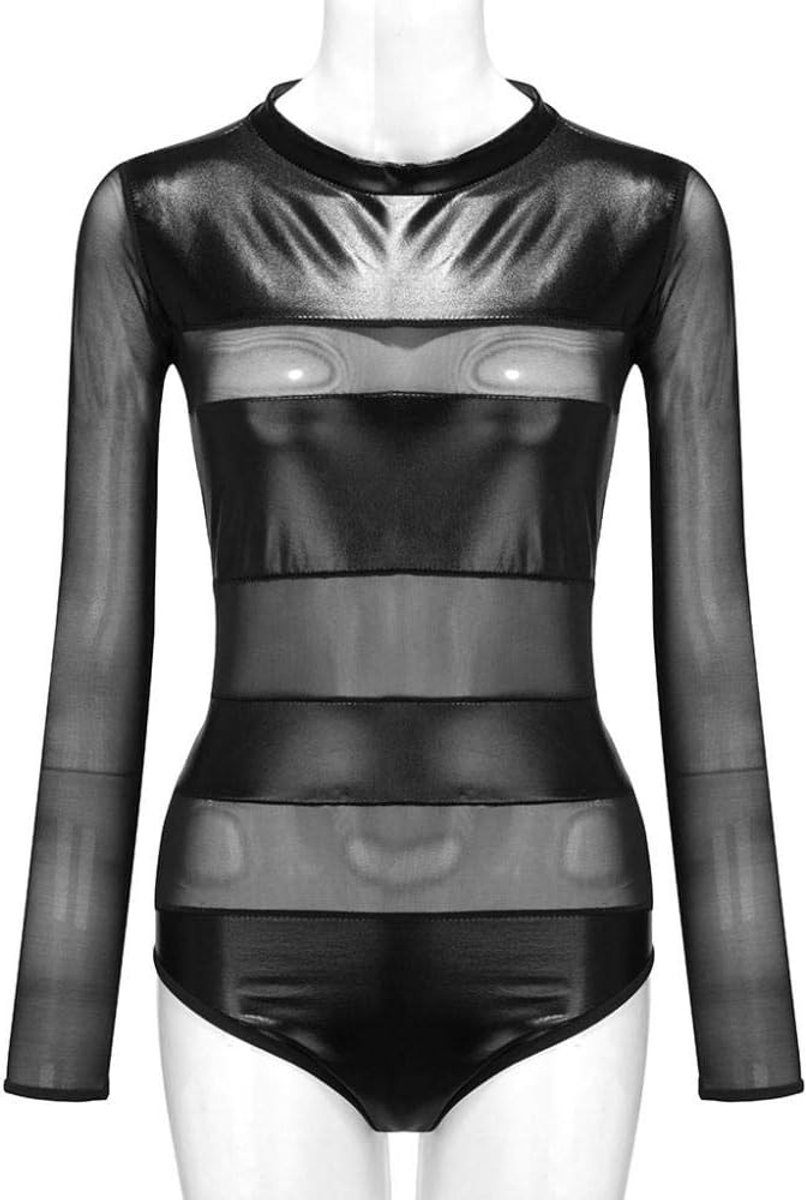 Lingerie & ondergoed Vrouwen Doorzichtig Ondergoed Sexy Lingerie Erotische Nachtkleding Verleiding Porno Kostuum Uitgesneden Kant Leather-Black_XL
