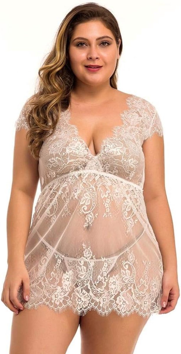 Sets met nachtmode & ochtendjas Vrouwen Sexy Lingerie Kant Plus Size Beha String Verleiding Perspectief Nachtkleding Erotische Porno Nachthemd Ondergoed