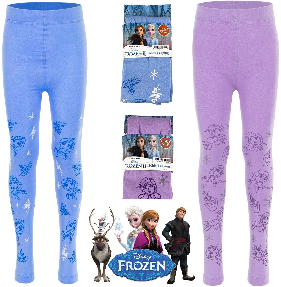 Disney Frozen Legging - Winterlegging - Set van 2 stuks - Lila + Blauw - Maat 92/98 - 2/3 Jaar