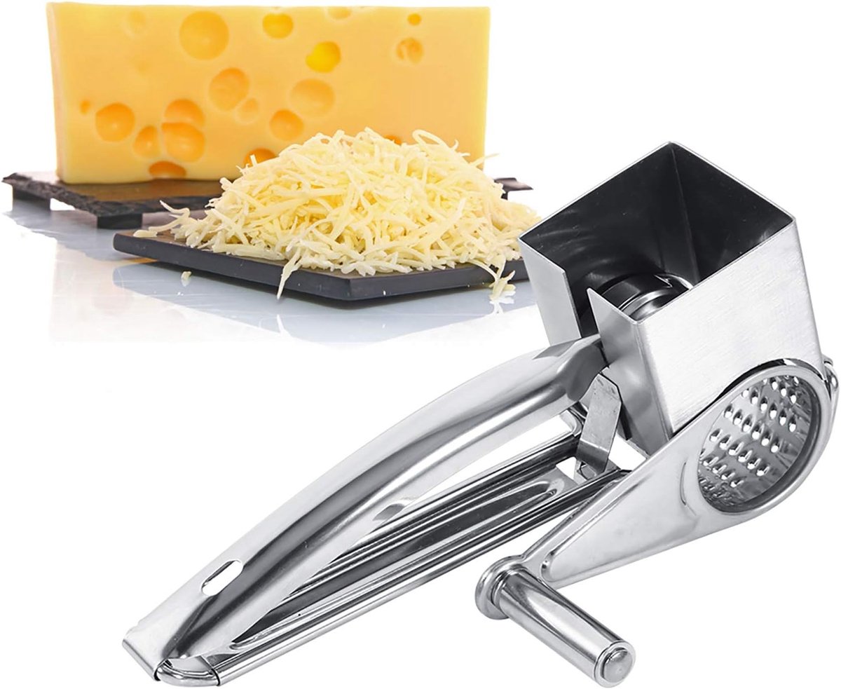 Parmezaanse kaas, kaasrasp met zwengel, roestvrij staal, knoflook, trommelrasp geschikt voor kaas, groenten, fruit en noten, vaatwasmachinebestendig