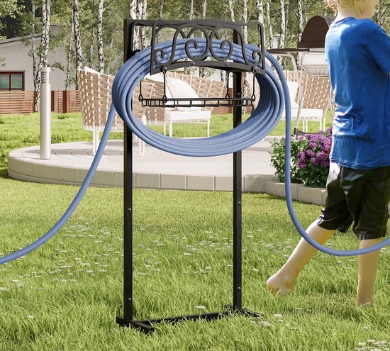 Waterslanghouder vrijstaand, tuinslanghouder voor 45 m slang, robuuste tuinslang opbergslangstandaard met opbergmand, afneembaar voor buitentuin gazon — afbeelding 3
