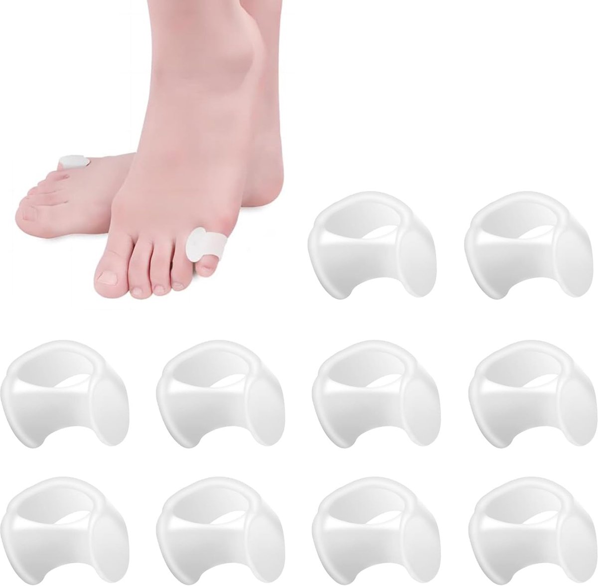 10 stuks teenspreiders voor kleine teen, roze teenscheiders, wit, teenspreider siliconen, teenspacer, gel teenslippers, voor overlappende tenen, wrijving, blisters, verlichting van kleine tenen, druk