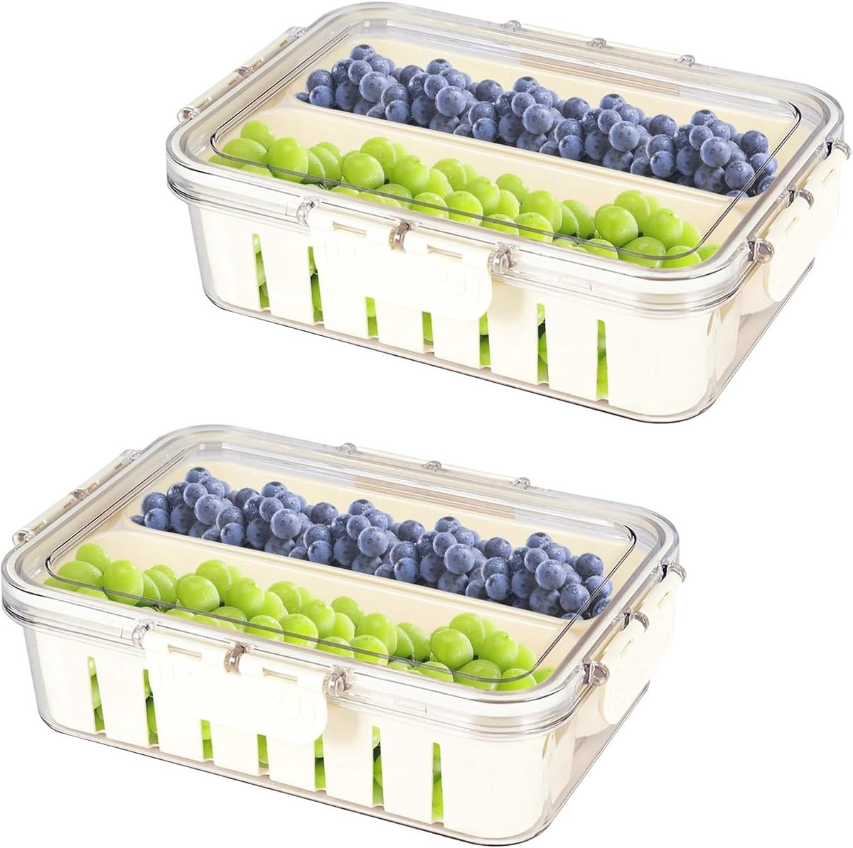 Set van 2 met vakken, deksel en afdruipzeef, transparant