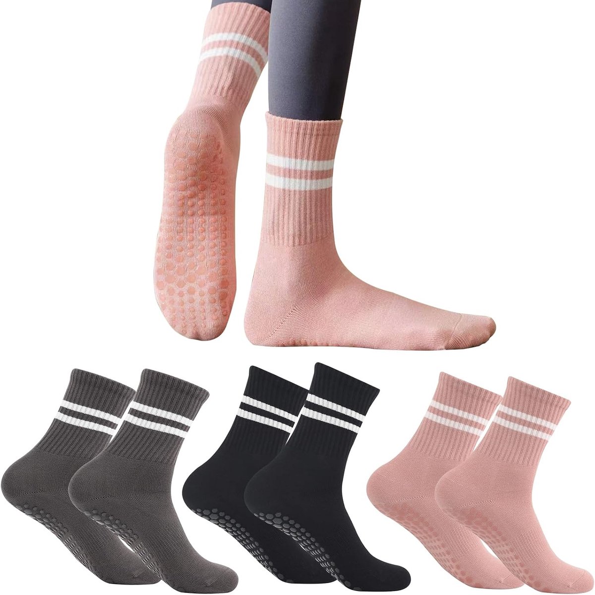 Sokken Vrouwen, Lange Pilates Antislip Yoga Sokken voor Huis Ziekenhuis Ziekenhuis - 3 paar