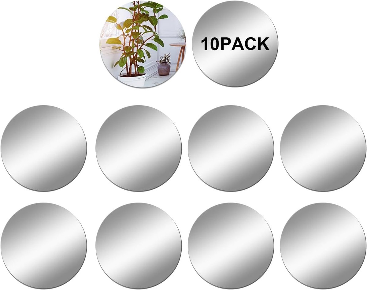 10 stuks zelfklevende acryl spiegeltegels 10 * 10 cm * 1 mm mini ronde kleine kunststukjes plastic kleine stickers voor knutselwerk decoratie DIY projecten leveringen
