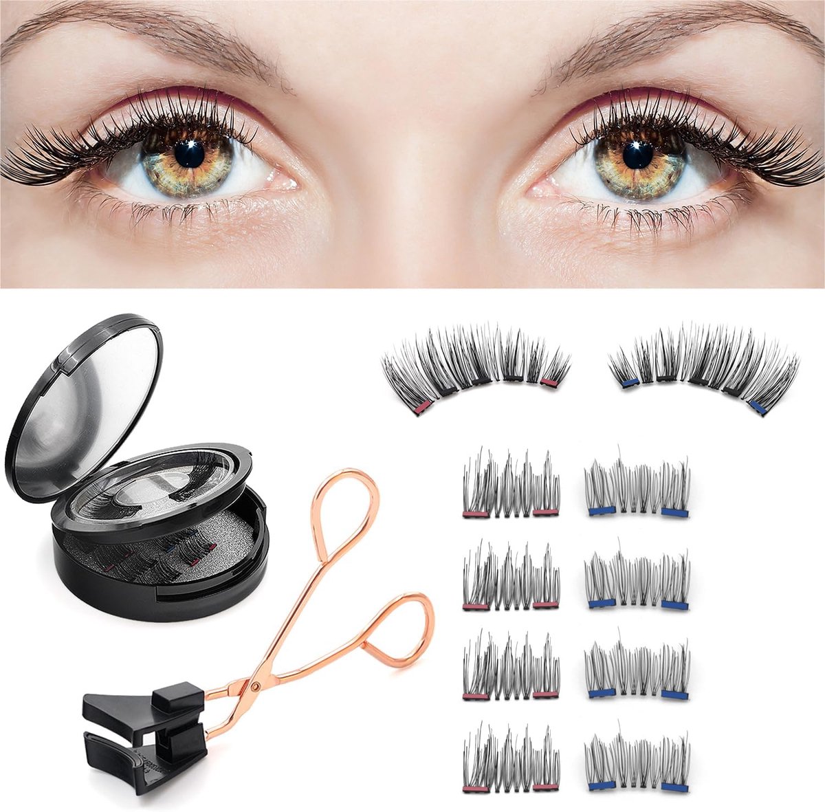 Wimpers, 3D magnetische wimpers met tang, magnetische wimpers zonder eyeliner, herbruikbaar, geen lijm, kunstwimpers, magnetische kit voor make-up, dates, feest