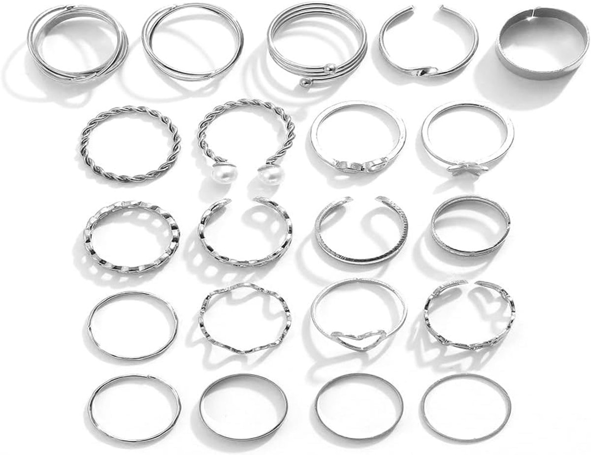 Ringen, roestvrij staal, stapelbare ring, falanx, set, open, goud, 18 K, knobbels, open ringen, set voor vrouwen en meisjes