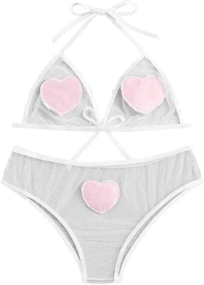 Sets met nachtmode & ochtendjas Vrouwen Erotische Porno Lingerie Kanten Beha Hart Sexy Bandage Lingerie Set Ondergoed Dames Sex Nachtkleding Set
