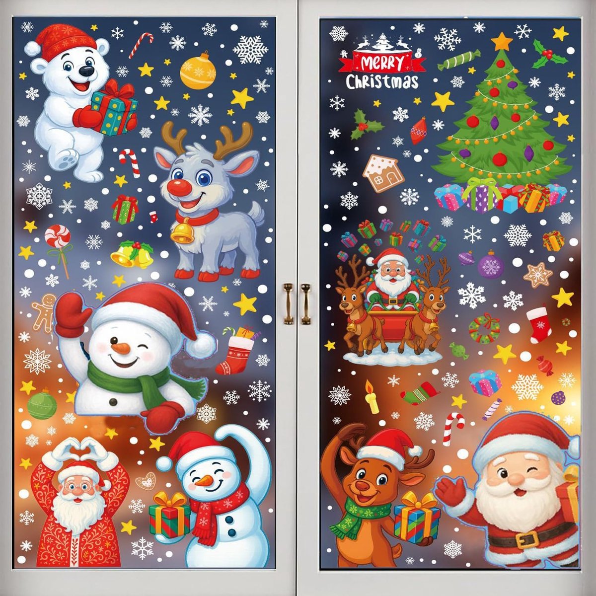 Raamafbeeldingen, 9 vellen zelfklevende Kerstmis, raamdecoratie raamstickers, raamdecoratie, kerstvenster stickers, kerstman voor decoratie kerstdecoratie (Xmas B)