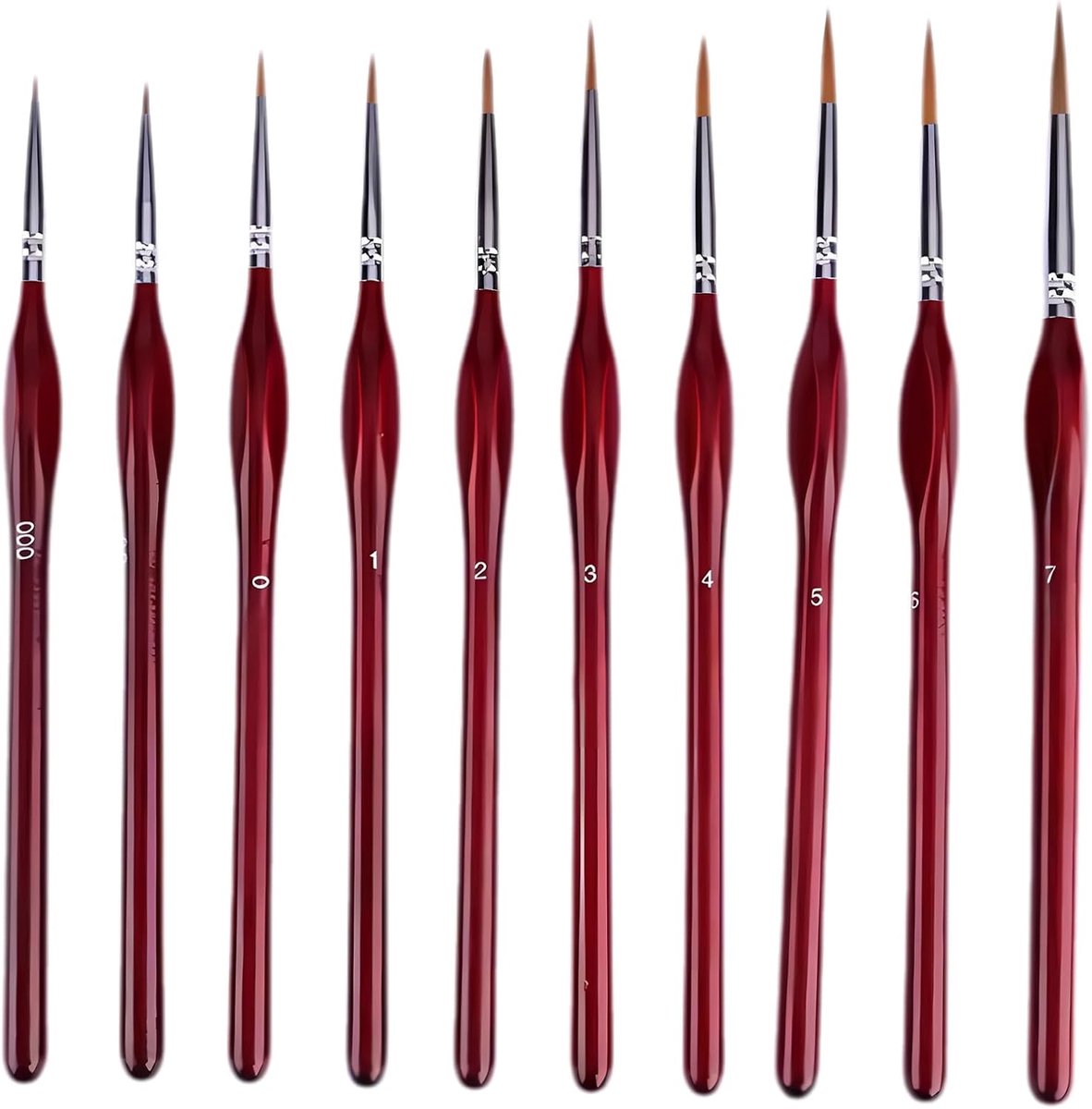 Detail Penselenset, 10 stuks, schilderen op nummer, aquarelpenselen, kunstenaarskwasten voor modelbouw, waterverf, miniatuur, olie, lijntekening en nageldesign (rood)