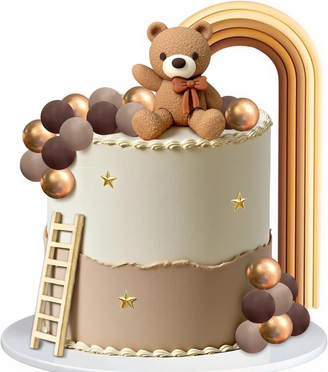 Taarttopper voor kinderen, 18 stuks verjaardagstaart voor kinderen, schattige bruine cake, berentaart voor kinderfeestjes (donkerbruin)