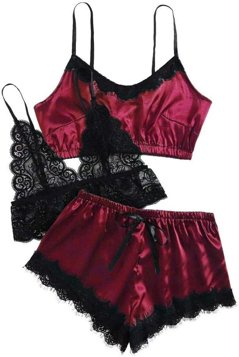 Babydolls, nachtjaponnen & negligés dames Sexy kanten lingerie pyjama satijnen pornokostuums lingerie Apparel-F_L