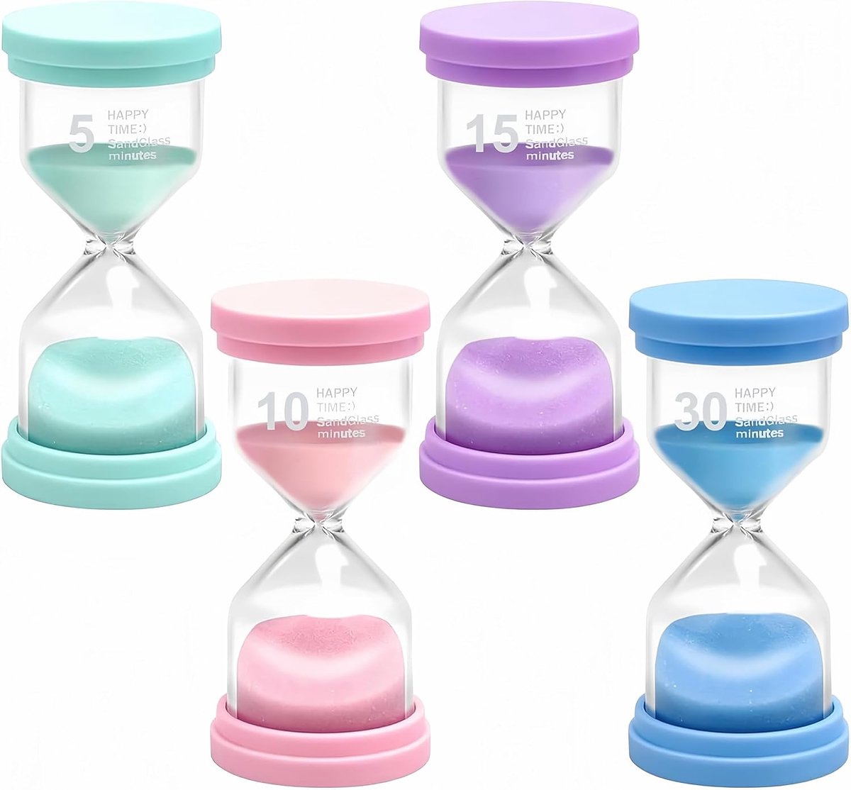 4 kleurrijke zandlopers, tandenpoetsen voor kinderen, 5/10/15/30 minuten, eierklokset, tijdmeter, zandloper voor keuken, klaslokaal, games, thuis, kantoor, decoratie